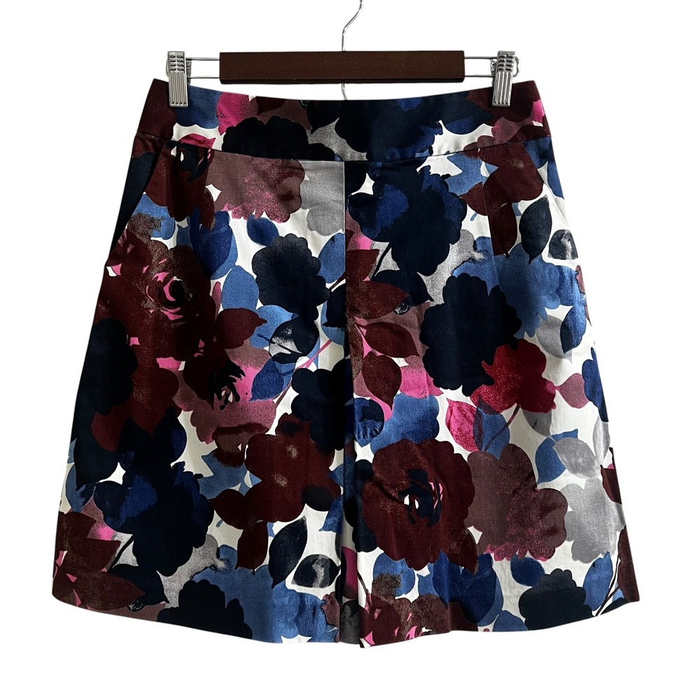 Express Design Studio Floral Mini Skirt Size 8 Navy Burgundy Pink A-Line Cotton